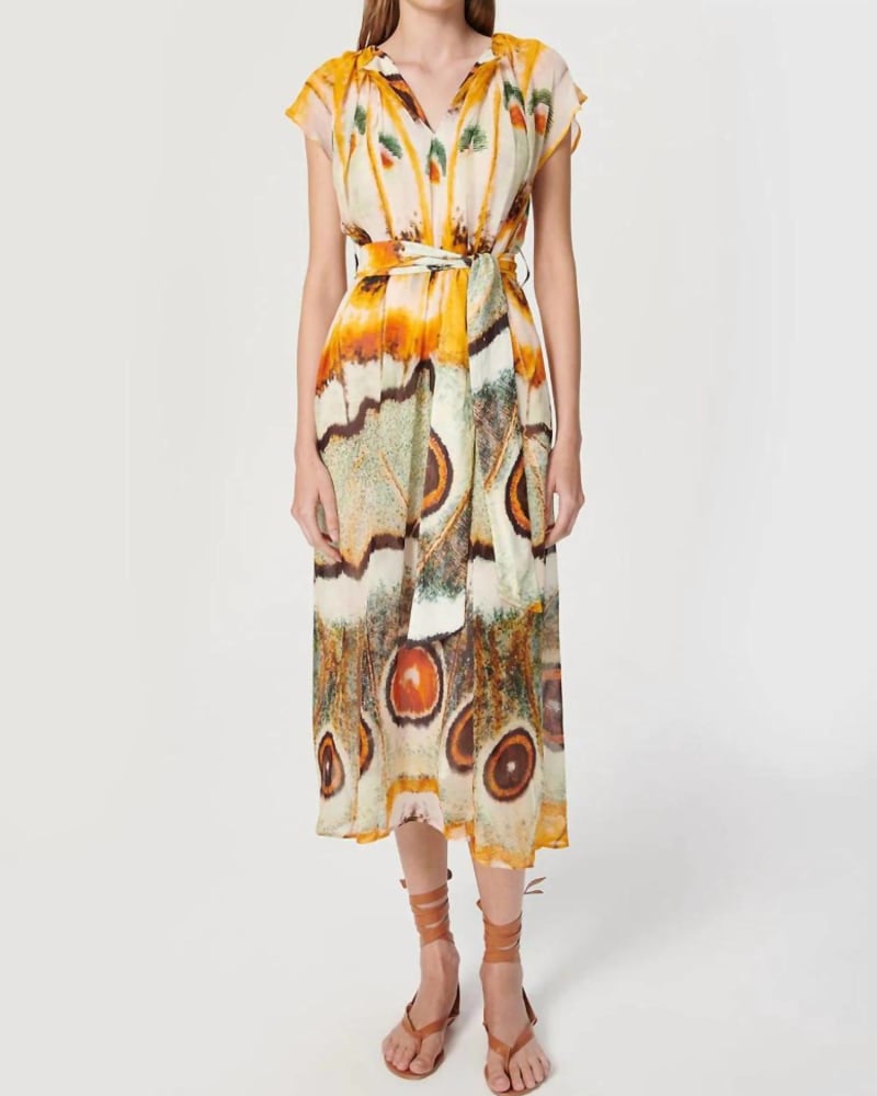 Front of a model wearing a size L Nubia Maxi Dress in Petal Skin Yellow in Petal Skin Yellow by CHUFY. | dia_product_style_image_id:363379